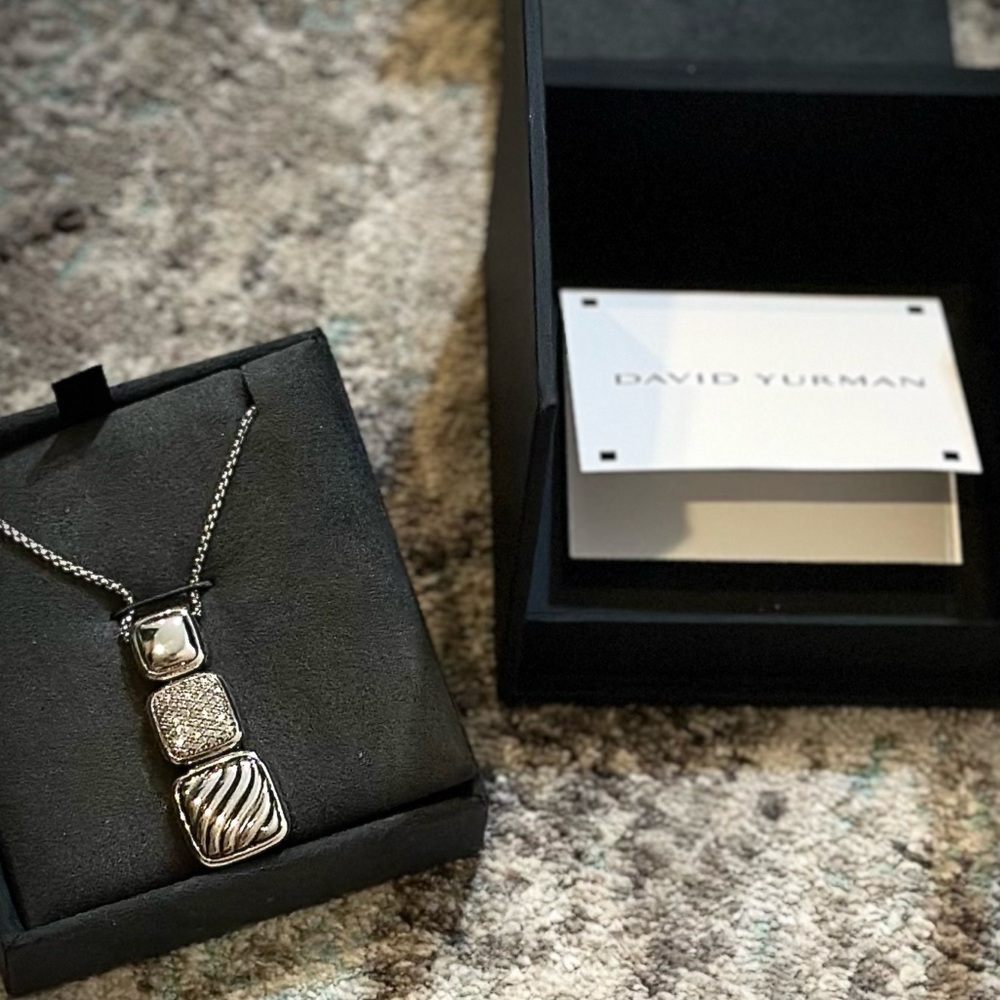 Vintage David Yurman Diamond & Silver Chiclet Triple Drop Pendant